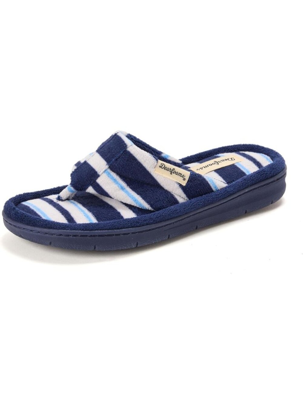 Women's Blue Stripe Melanie Colorblocked Microfiber Terry Thong Slipper Shoes